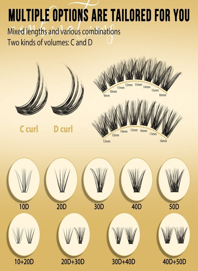 QUEWEL Lash Clusters 320Pcs Cluster Lashes 40D+50D D Curl Lash Clusters Mix12-18mm Individual Eyelashes Clusters Wispy DIY Eyelash Extension Thin Band Soft to Use at Home (40D+50D D Mix12-18) - Image 3